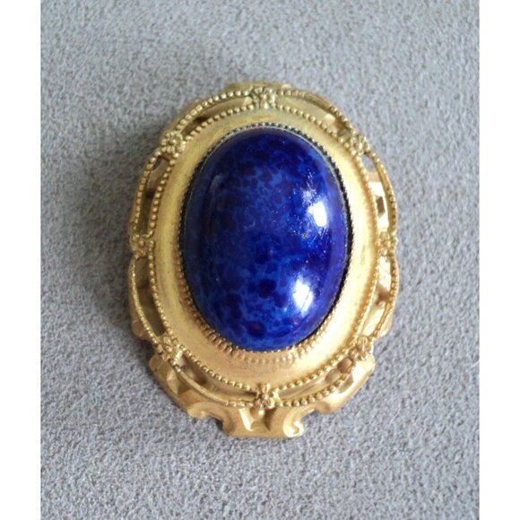 Vtg ORIGINAL BY ROBERT Glass LAPIS BROOCH is a PENDANT 1.75" Victorian Revival - Picture 1 of 6